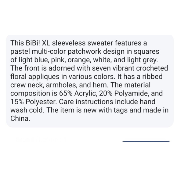 BiBi XL Multi-color Pastel Patchwork Floral Crew Neck Sleevless Sweater NWT - Picture 12 of 13